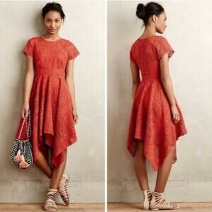 Anthropologie Maeve Prima Lace Flowy Dress Women's 2 Burnt Orange